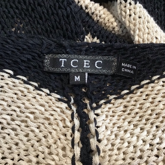 TCEC SWEATER OPEN FRONT CARDIGAN CHEVRON PRINT BLK NUDE OPEN WEAVE SZ MED - Picture 7 of 8